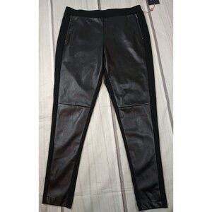 Rafaella Size 12 Pull On Black Faux Leather Ankle Pants Moto Skinny Leggings